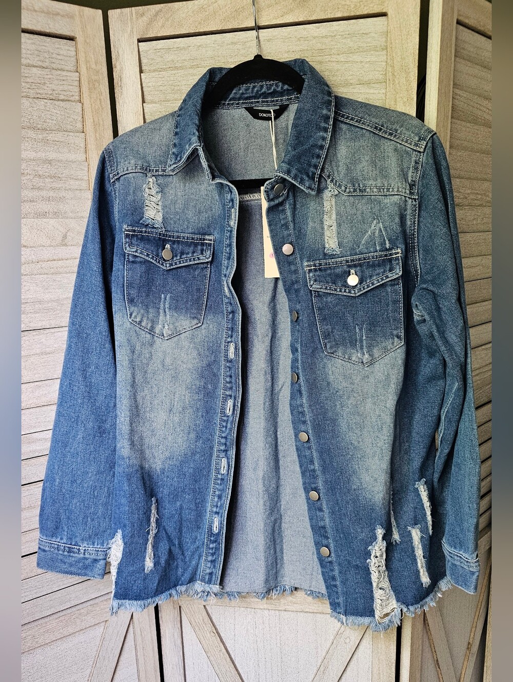 NWT Dokotoo Distressed Denim Button-Down Shacket